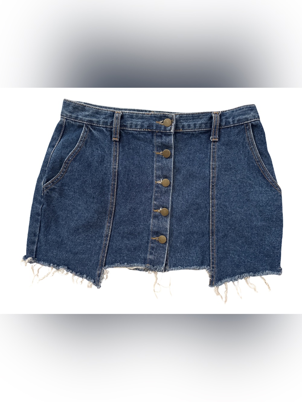 Denim Button-Front Mini Skirt - Blue